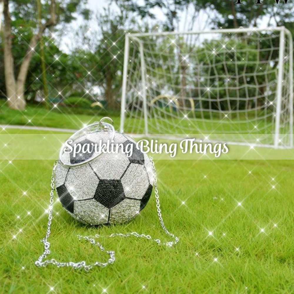 NEW BLING SWAROVSKI CRYSTAL RHINESTONE SOCCER CLUTCH HANDBAG PURSE + Gift